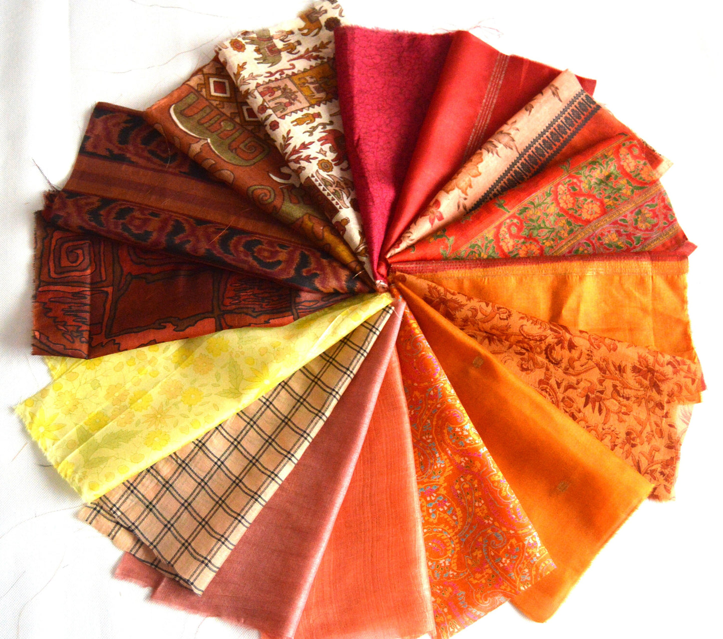 8 Inch x 16 Pieces Autumn Shades Upcycled Sari Silk Squares