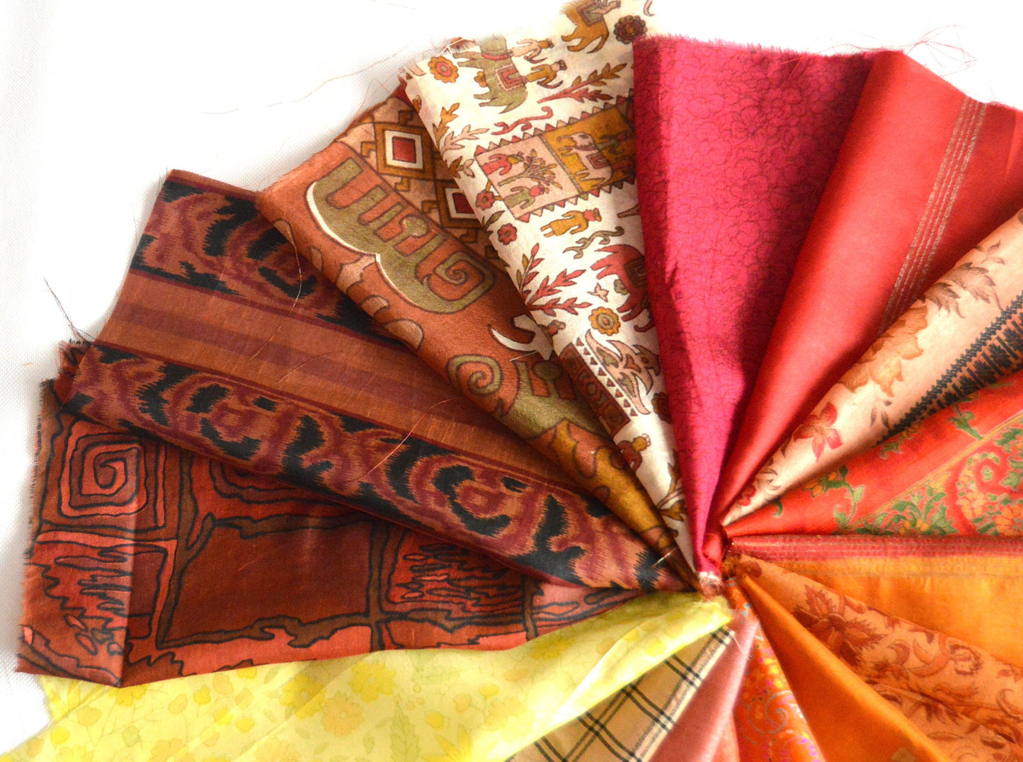 8 Inch x 16 Pieces Autumn Shades Upcycled Sari Silk Squares