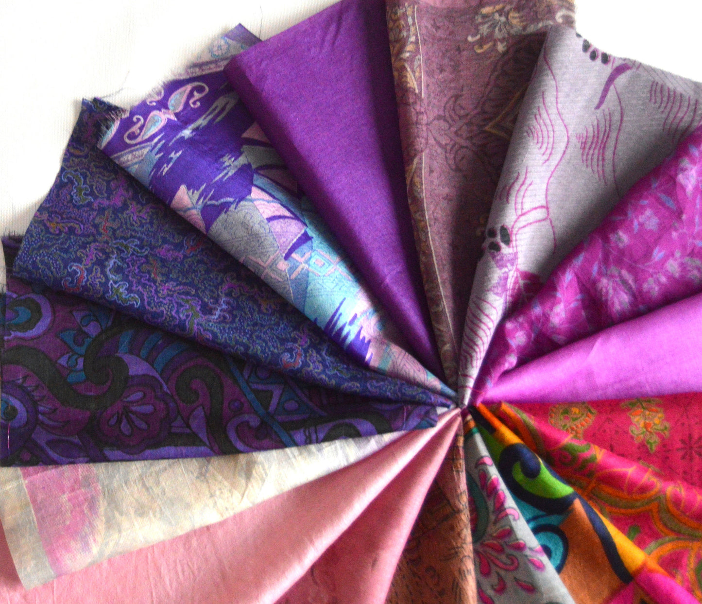 8 Inch x 16 Pieces Pink Purple Upcycled Sari Silk Squares