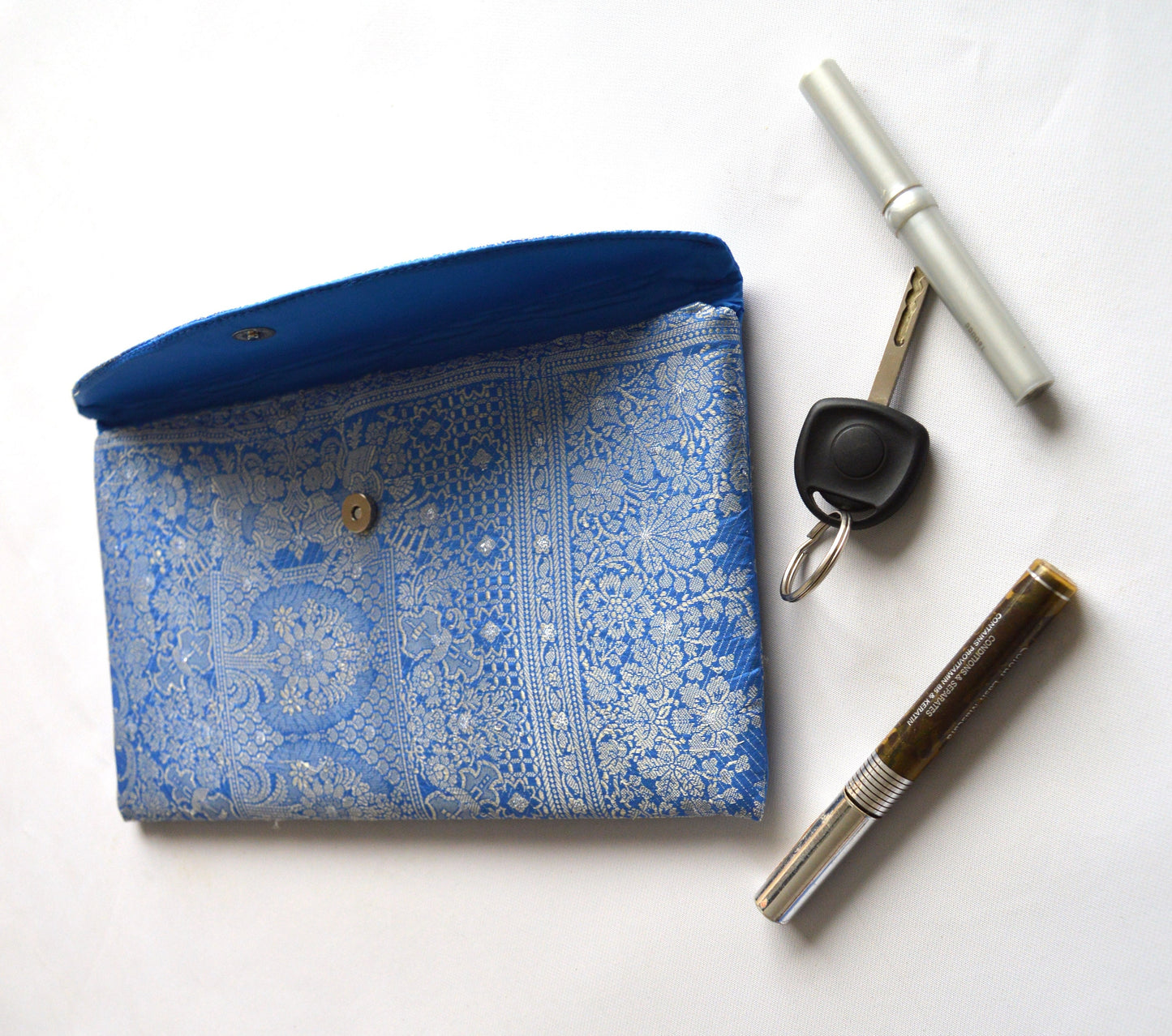 Handmade Recycled Bright Blue Sari Silk Clutch Bag