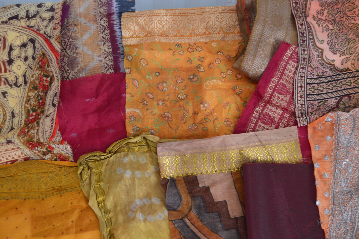 Orange Upcycled Sari Silk Fabric Scraps