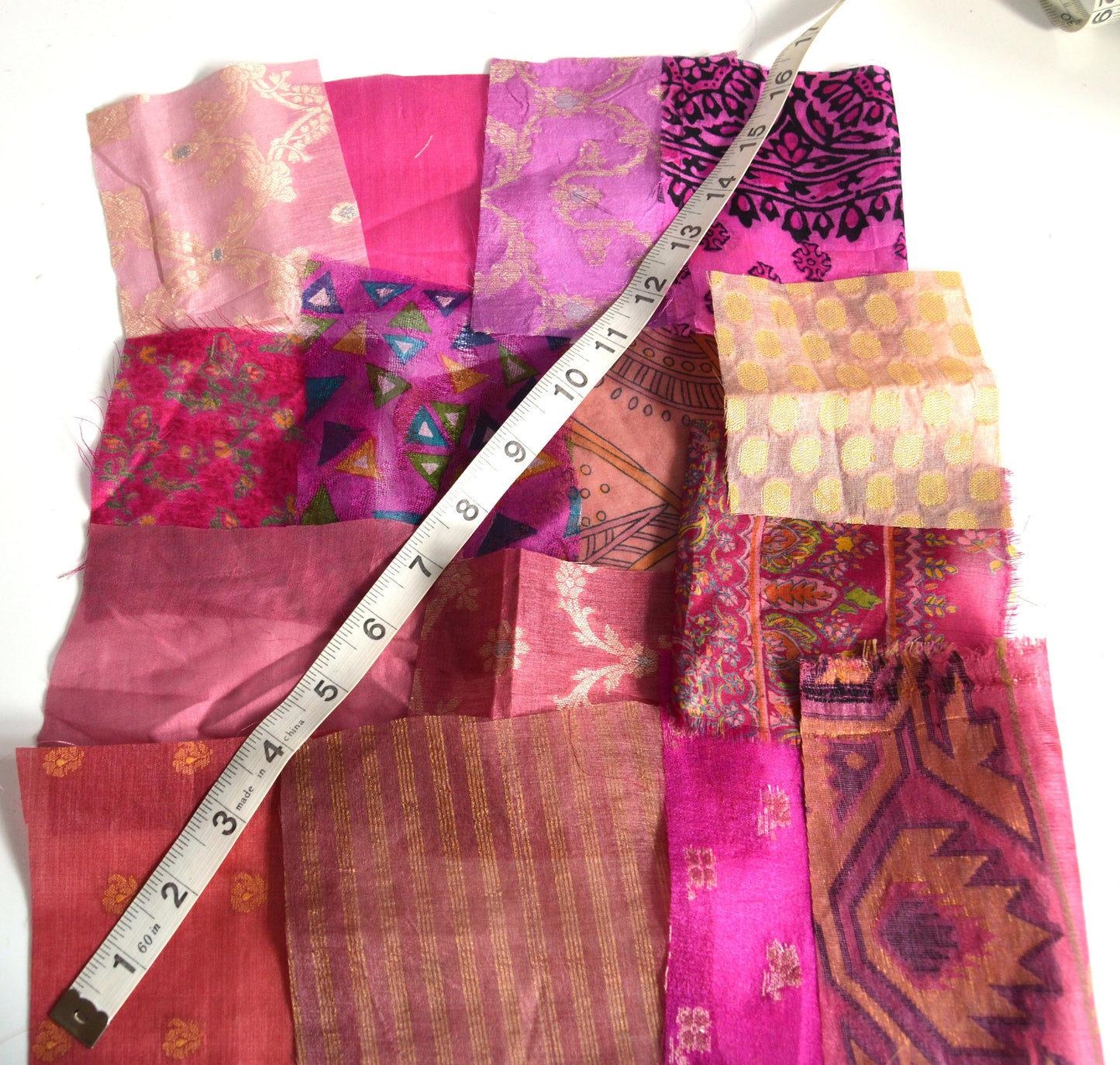 Pink Silk Fabric Remnants Assorted Sari Scraps