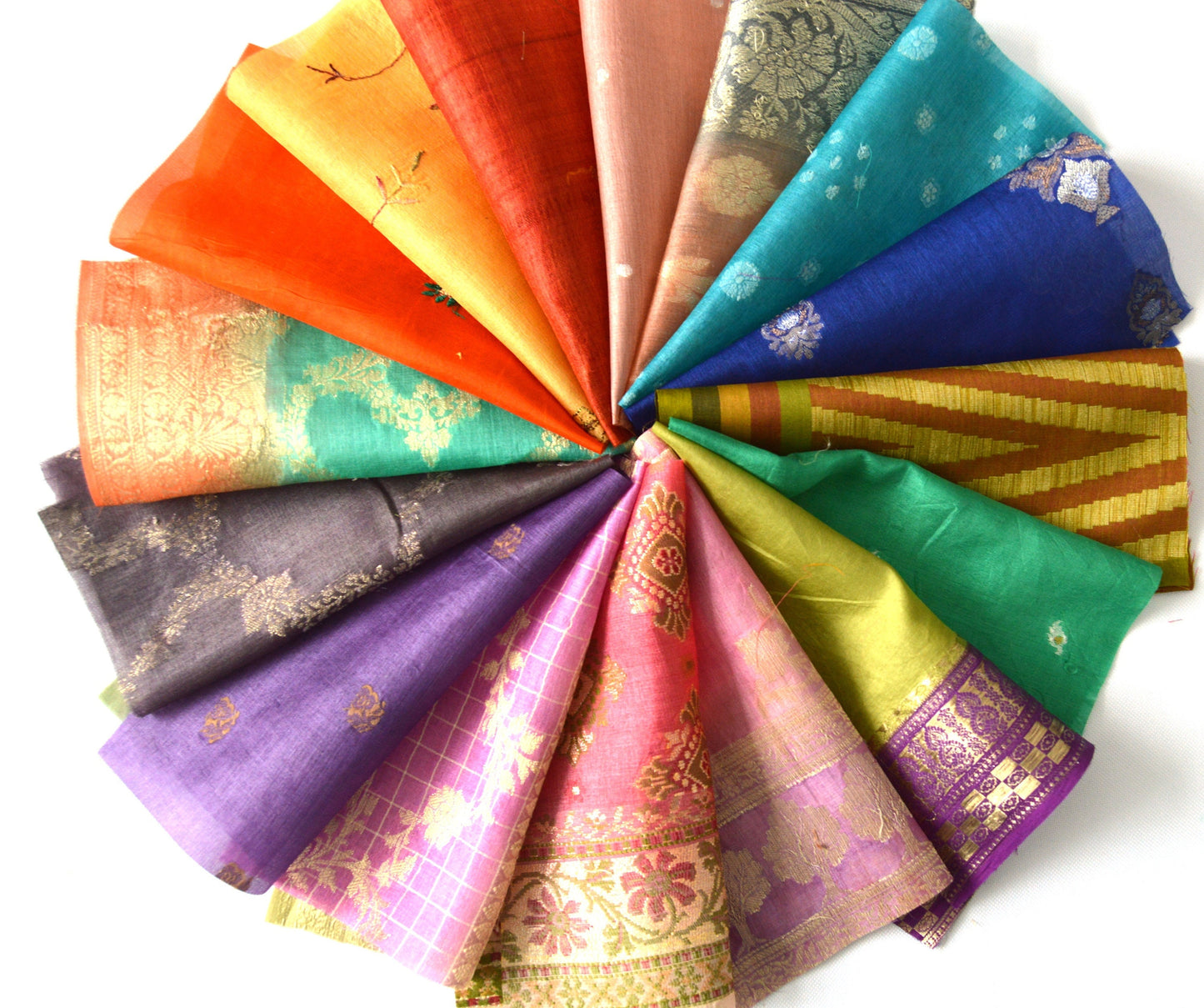 10 Inch x 16 Pieces Mixed Colour Upcycled Sari Silk Squares