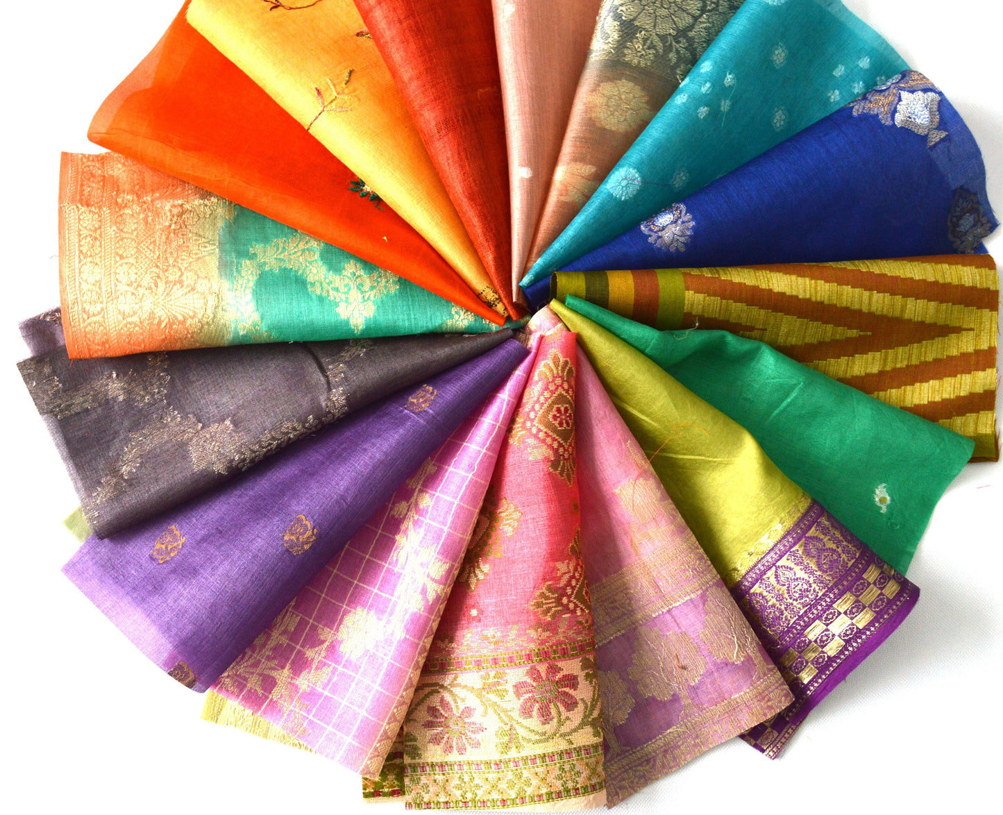10 Inch x 16 Pieces Mixed Colour Upcycled Sari Silk Squares
