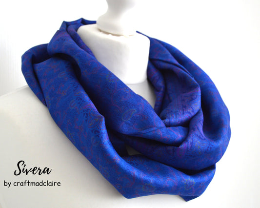 Royal Blue Magenta Upcycled Vintage Sari Silk Scarf