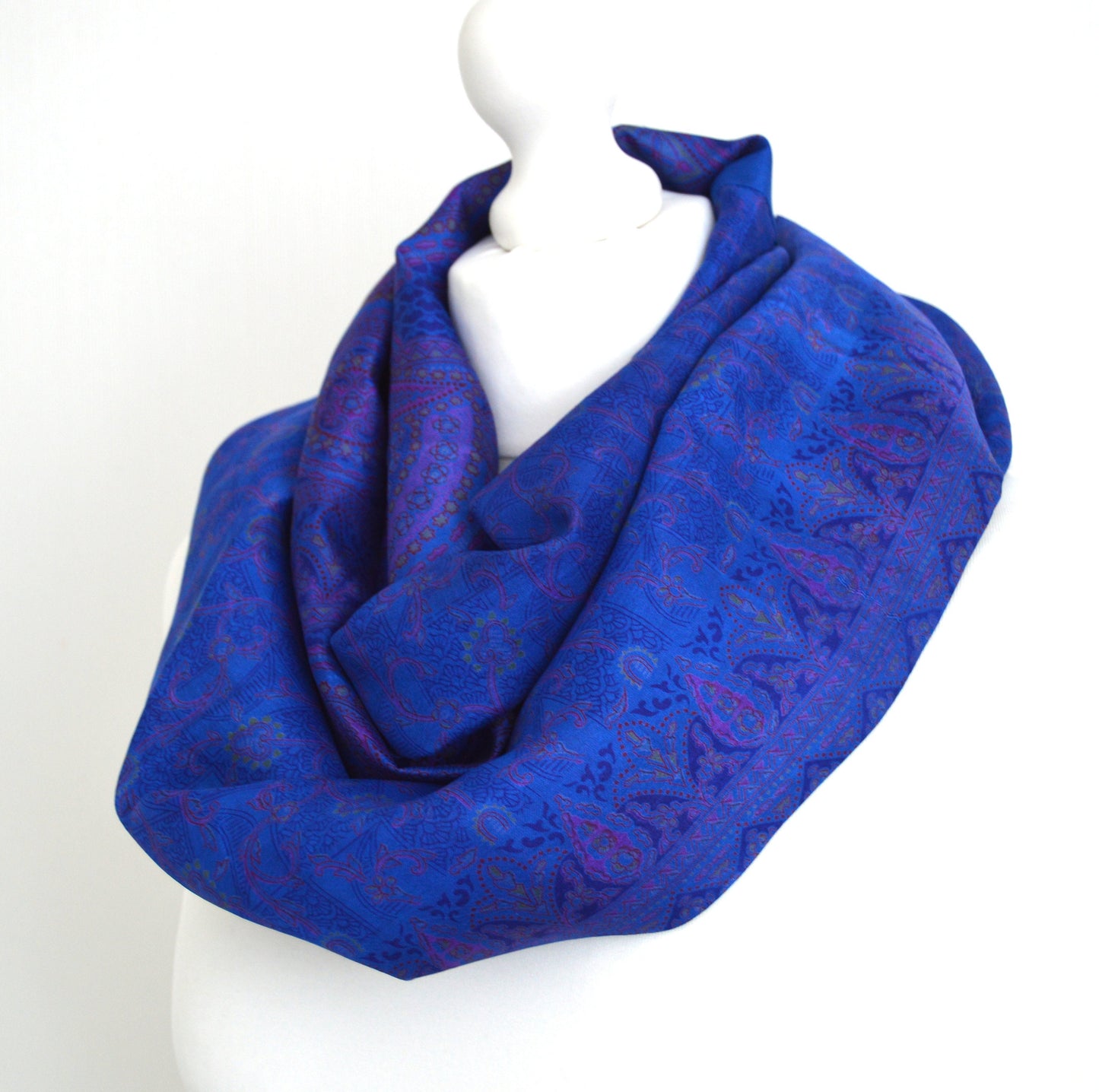 Royal Blue Magenta Upcycled Vintage Sari Silk Scarf
