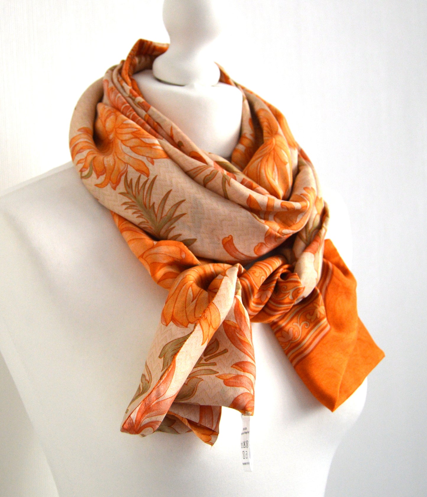 Bright Orange Upcycled Sari Silk Scarf