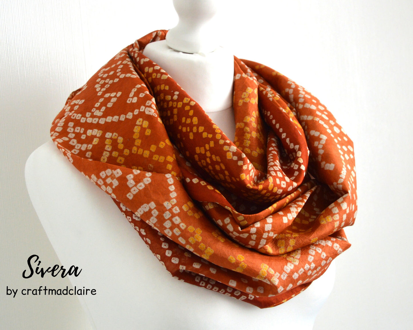 Orange Tie Dye Upcycled Vintage Sari Silk Infinity Loop Scarf