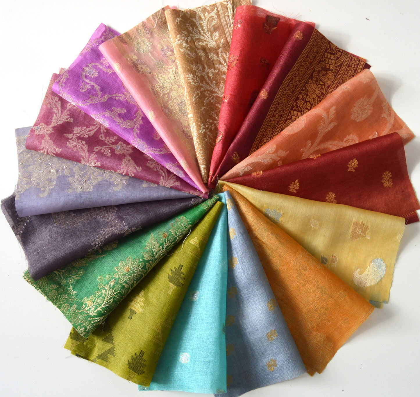 8 Inch x 16 Pieces Mixed Colour Recycled Vintage Silk Sari Scraps Remnant Brocade Craft Fabric Collage Mixed Media Textile Art Junk Journals
