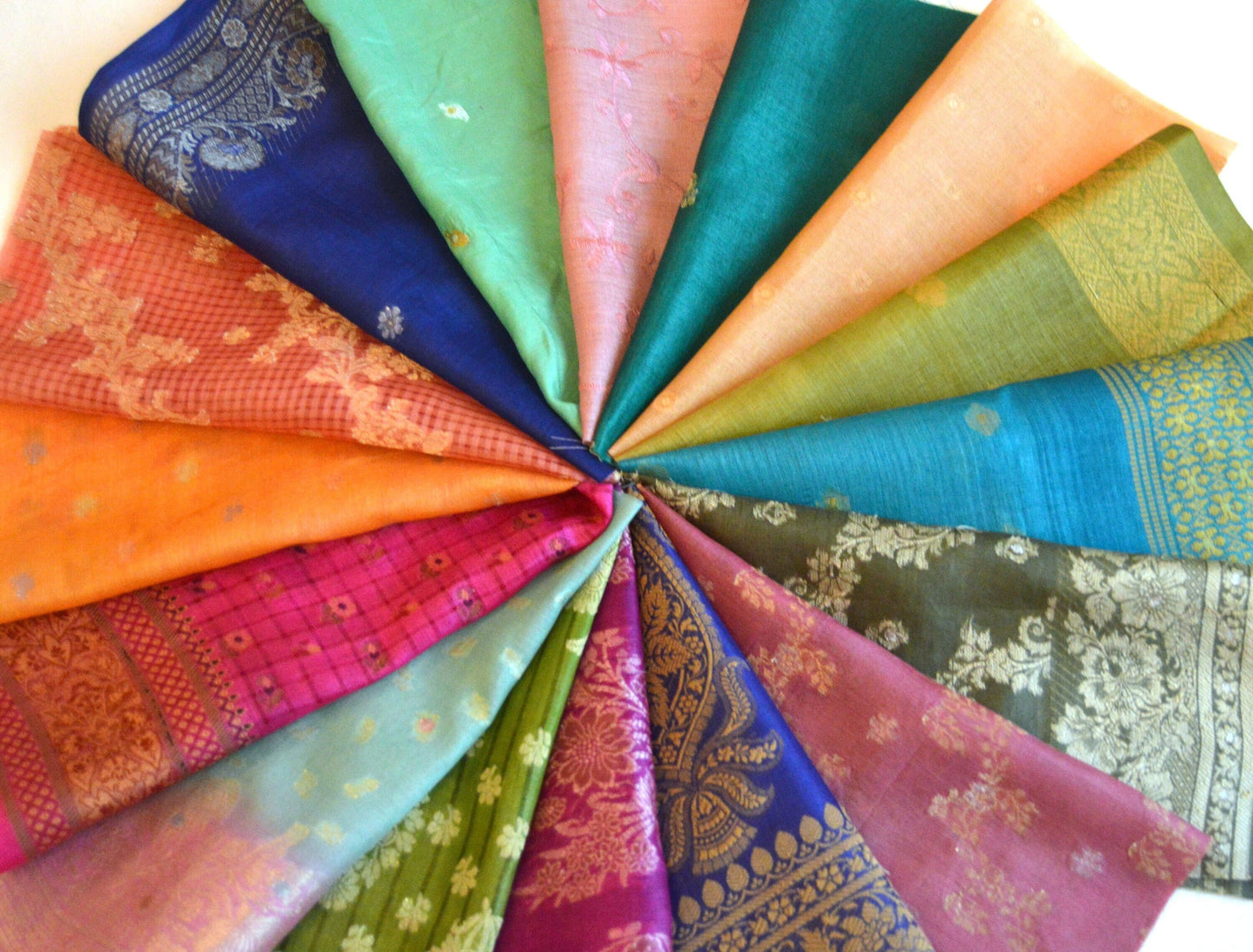 8 Inch x 16 Pieces Mixed Colour Upcycled Sari Silk Craft Fabric Card Making Collage Mixed Media Textile Art Sewing Junk Journals