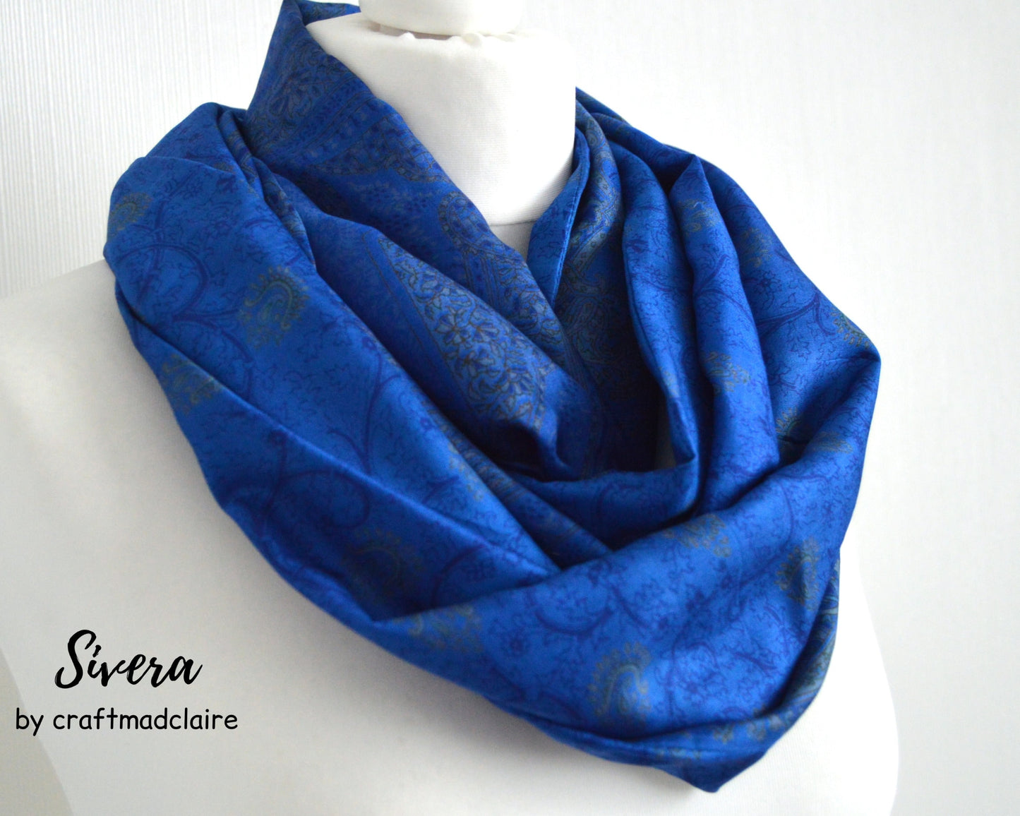 Royal Blue Grey Sari Silk Scarf - Sophisticated Bohemian Eco Friendly Unisex Scarf - Ethical Sustainable Christmas Gift For Her or Him