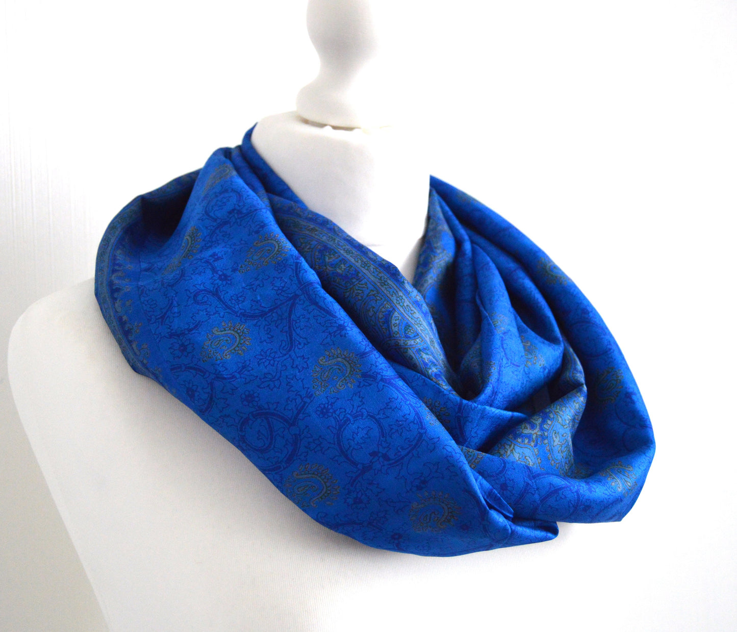 Royal Blue Grey Sari Silk Scarf - Sophisticated Bohemian Eco Friendly Unisex Scarf - Ethical Sustainable Christmas Gift For Her or Him