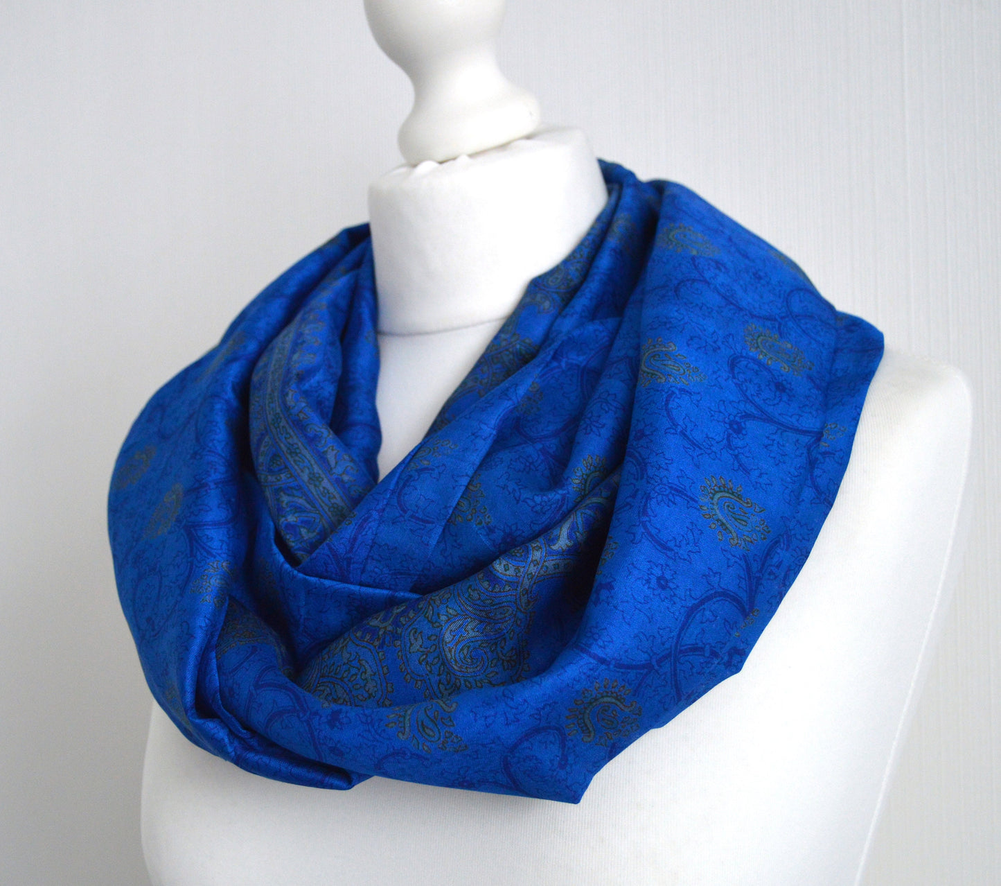 Royal Blue Grey Sari Silk Scarf - Sophisticated Bohemian Eco Friendly Unisex Scarf - Ethical Sustainable Christmas Gift For Her or Him