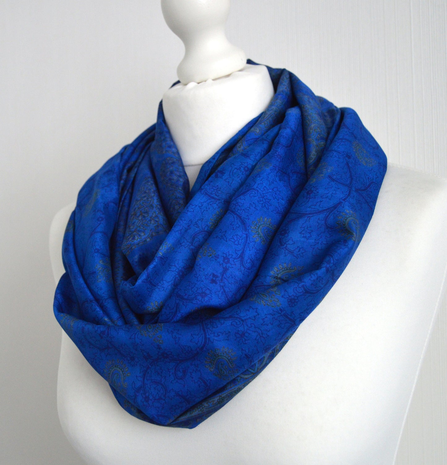 Royal Blue Grey Sari Silk Scarf - Sophisticated Bohemian Eco Friendly Unisex Scarf - Ethical Sustainable Christmas Gift For Her or Him