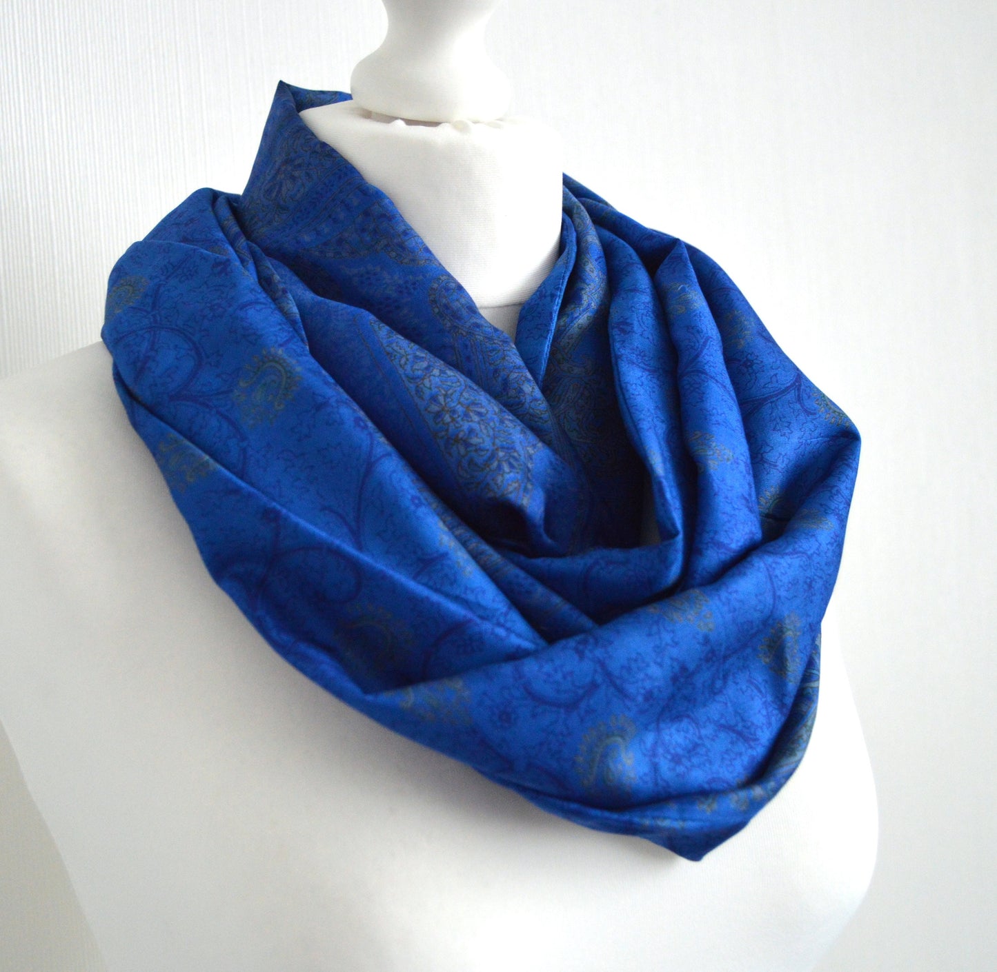 Royal Blue Grey Sari Silk Scarf - Sophisticated Bohemian Eco Friendly Unisex Scarf - Ethical Sustainable Christmas Gift For Her or Him