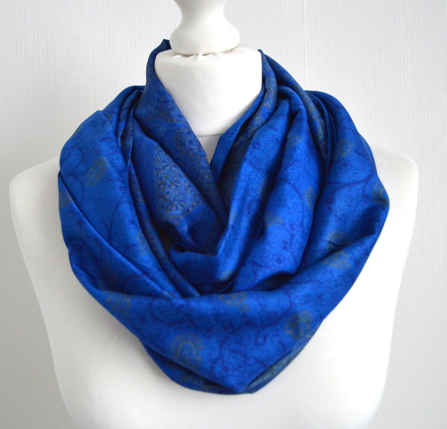 Royal Blue Grey Sari Silk Scarf - Sophisticated Bohemian Eco Friendly Unisex Scarf - Ethical Sustainable Christmas Gift For Her or Him