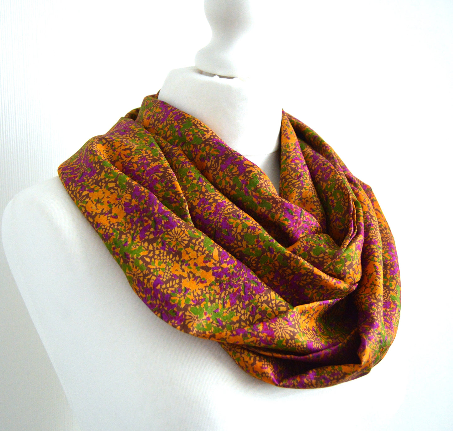 Ochre/Mustard Cerise Green Upcycled Vintage Sari Silk Scarf - Sophisticated Boho Eco Friendly Womens Scarf - Unique Christmas Gift for Her