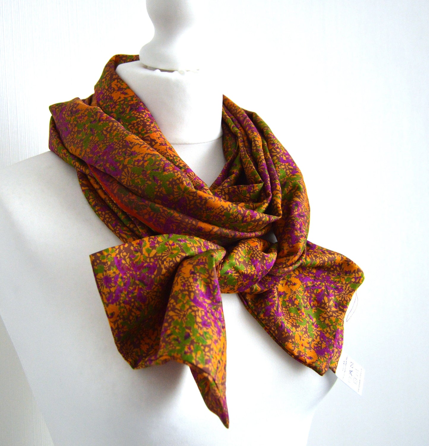 Ochre/Mustard Cerise Green Upcycled Vintage Sari Silk Scarf - Sophisticated Boho Eco Friendly Womens Scarf - Unique Christmas Gift for Her