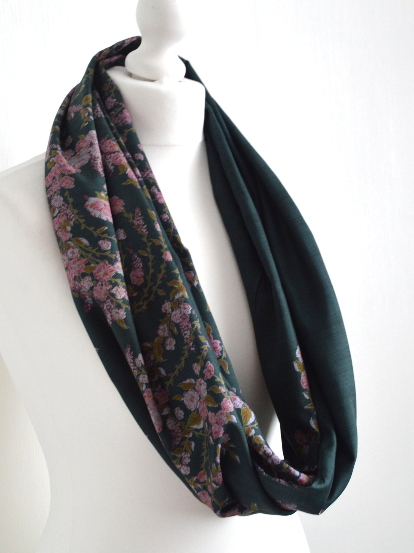 Green Floral Sari Silk Scarf - Boho Handmade Womens Scarf - Eco Friendly Autumn Fall Winter Trend Unique Upcycled Christmas Gift For Her