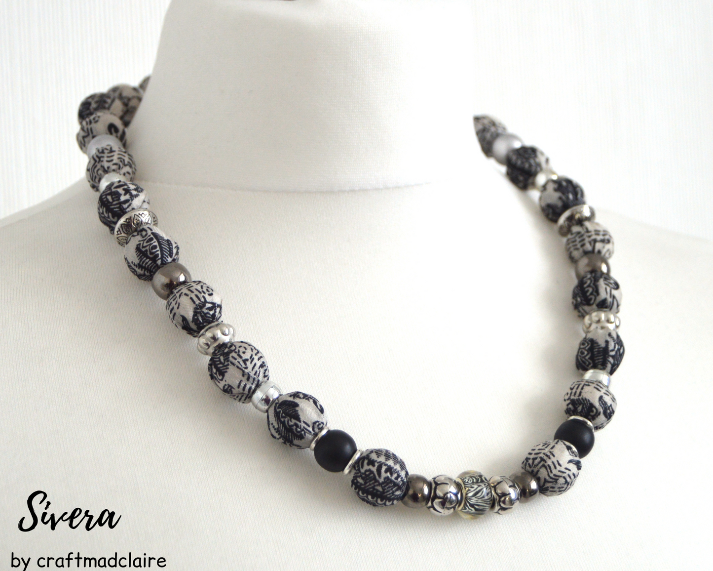 Black Grey Silver Sari Silk Necklace - Sophisticated Bohemian Eco Friendly Upcycled Sari Silk necklace - Unique Gift