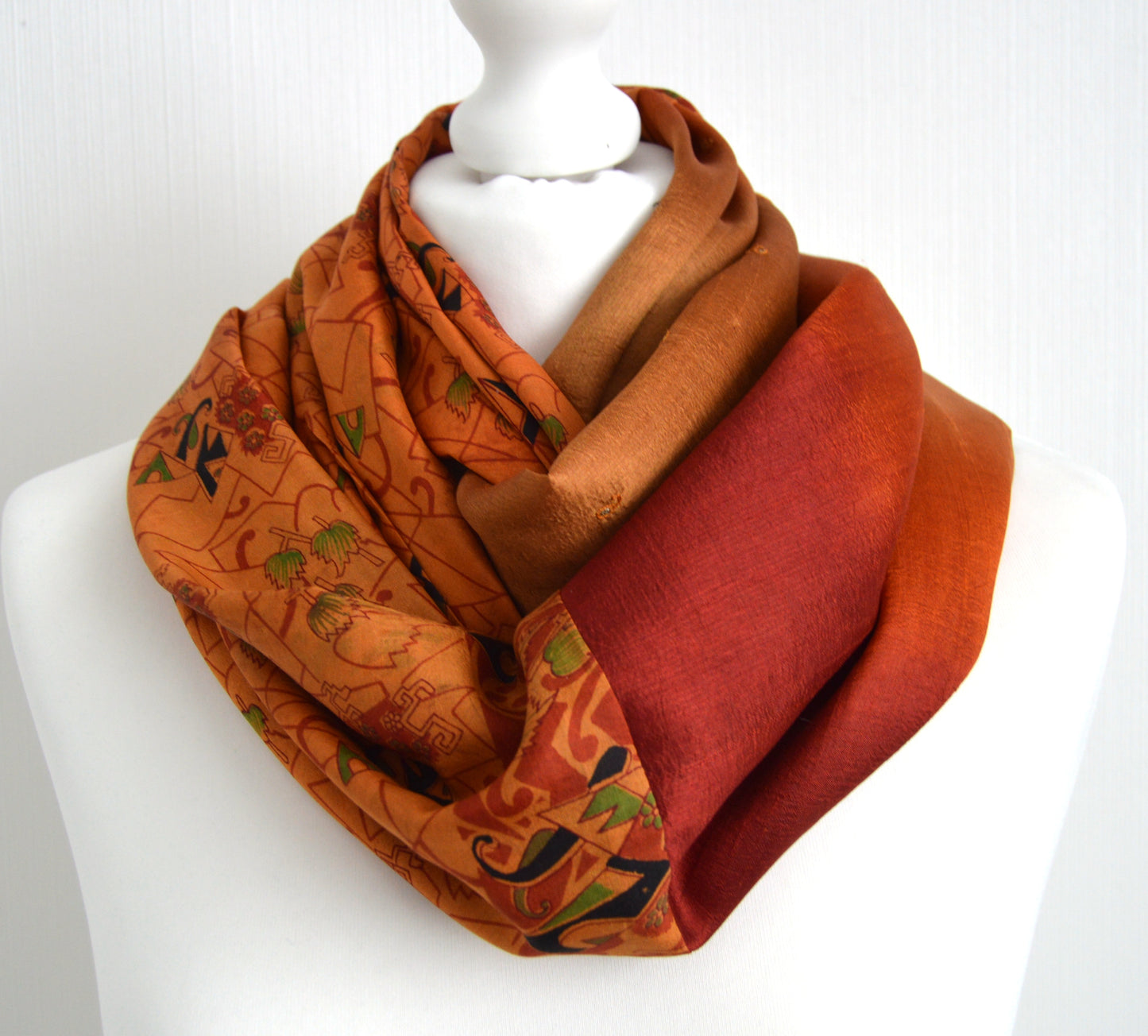 Caramel red upcycled vintage sari silk infinity scarf - bohemian eco friendly spring summer womens scarf - mothers day gift for her